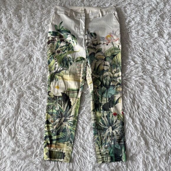 H&M Conscious Collection White Satin Pants with Tropical Print Size 6 - Picture 1 of 7